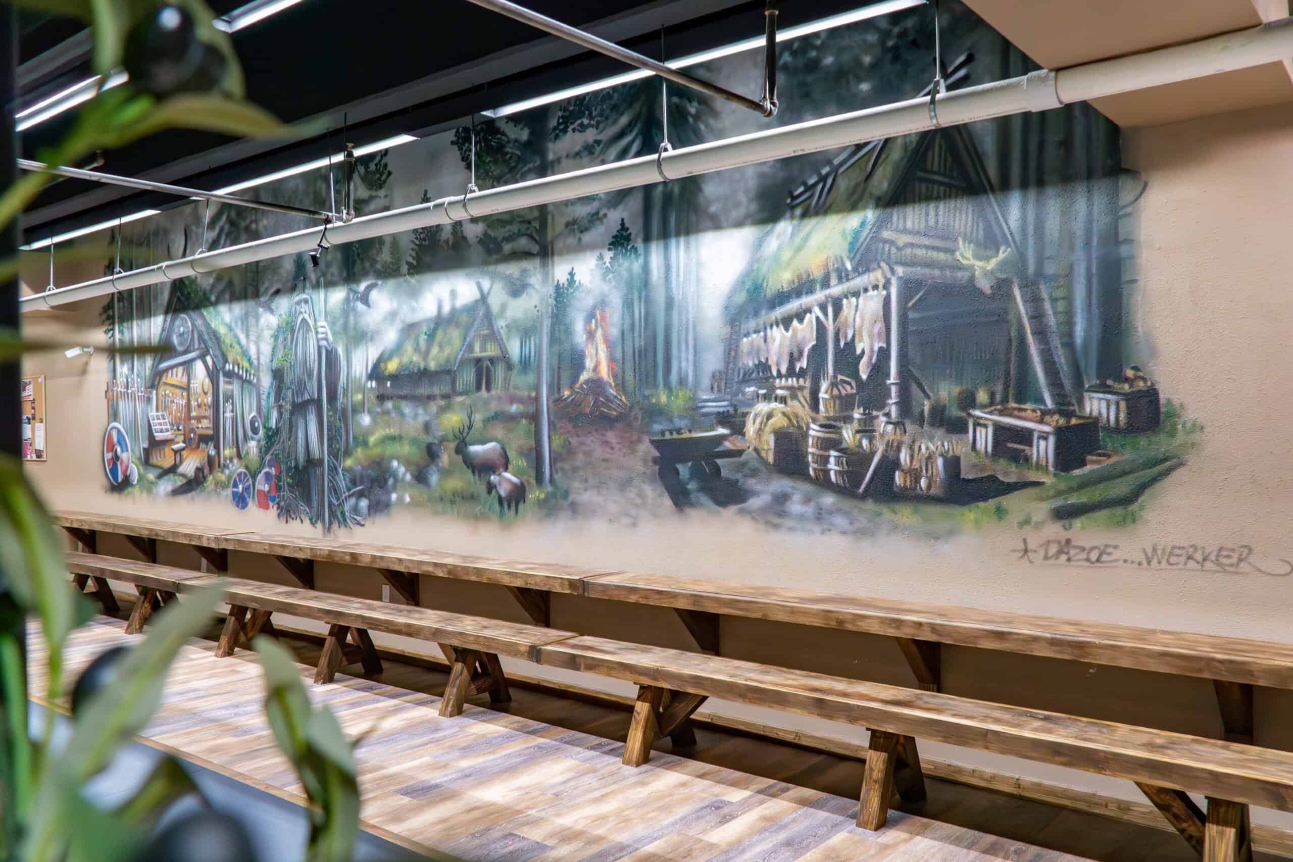 Viking mural at Grand Blanc jiu jitsu gym Longhouse Submission Grappling